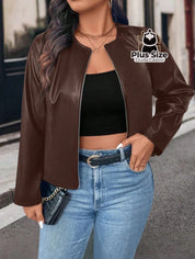 Jaqueta Feminina Plus Size em Couro PU – Poder Estilo e Atitude em Cada Zíper Jaqueta Feminina Plus Size em Couro PU –