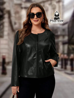 Jaqueta Plus Size em Couro Premium – A Peça de Impacto Para Você Brilhar Onde Quiser