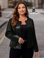 Jaqueta Plus Size em Couro PU Premium – A Peça de Impacto Para Você Brilhar Onde Quiser Preto / G Jaqueta Plus Size em