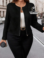 Jaqueta Preta de Camurça Plus Size, Jaqueta Preta de Camurça Plus Size,