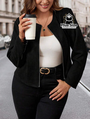 Jaqueta Preta de Camurça Plus Size, Jaqueta Preta de Camurça Plus Size,