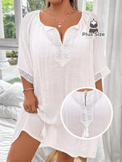 Kaftan Lisa Em Poliamida E Viscose Plus Size Com Transparência Detalhe Em Renda Várias Cores G /