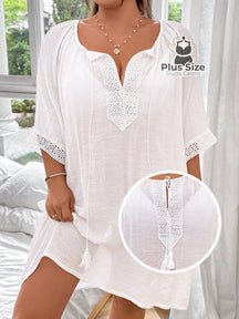 Kaftan Lisa Em Poliamida E Viscose Plus Size Com Transparência Detalhe Em Renda Várias Cores G /