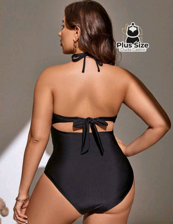 Maiô Alça Finas Preto Com Tule Na Cintura