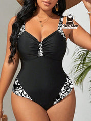 Maiô Com Detalhe Em Estampa Floral Plus Size G / Preto E Branco