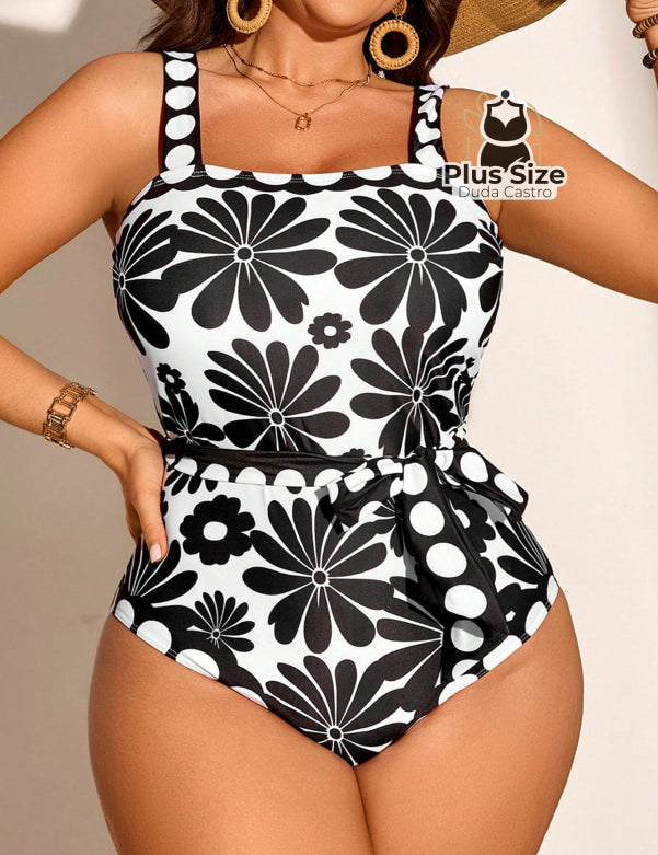 Maiô Com Estampa Floral E Alças Plus Size