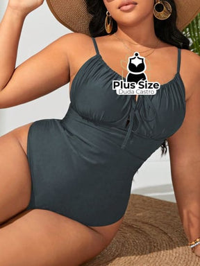 Maiô Com Nó Frontal E Busto Plissado Plus Size