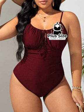 Maiô Com Nó Frontal E Busto Plissado Plus Size G / Vinho