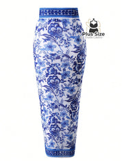 Maiô Com Pareô Floral Decote Em V Ajuste Slim Plus Size