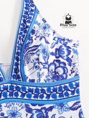 Maiô Com Pareô Floral Decote Em V Ajuste Slim Plus Size