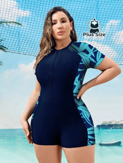Maiô De Hidroginástica Plus Size Esportivo Com Zíper Manga Curta