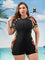 Maiô de Hidroginástica Plus Size Esportivo com Zíper Manga Curta G / Multicolorido Maiô de Hidroginástica Plus Size