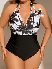 Maiô Em Estilo Halterneck Estampa De Coqueiro
