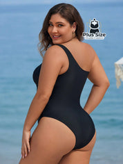 Maiô Liso Assimétrico Com Detalhe Em Tule Contrastante Plus Size
