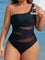 Maiô Liso Assimétrico Com Detalhe Em Tule Contrastante Plus Size G / Preto