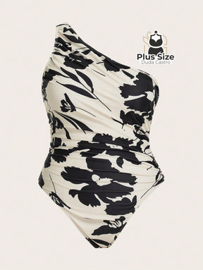 Maiô Manga Única Com Detalhes Franzida Plu Size G / Brano Preto