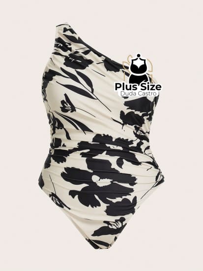 Maiô Manga Única Com Detalhes Franzida Plu Size G / Brano Preto