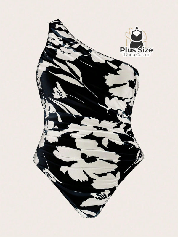 Maiô Manga Única Com Detalhes Franzida Plu Size G / Preto E Branco