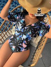 Maiô Plus Size Com Estampa De Coco Manga Curta
