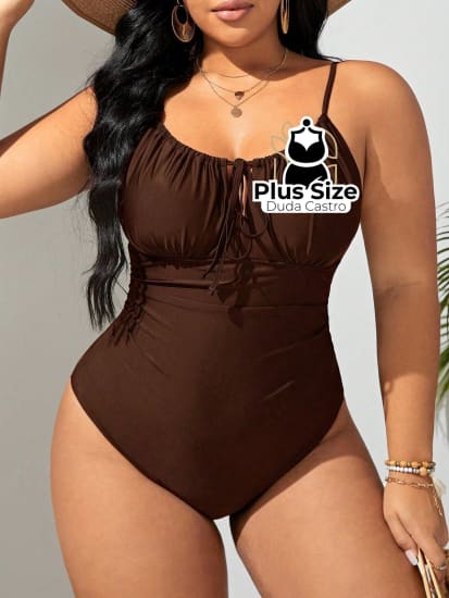 Maiô Plus Size Com Franzido No Busto Liso Várias Cores G / Castanho