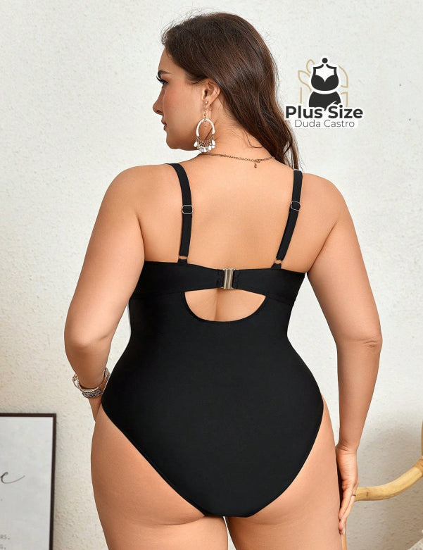 Maiô Plus Size Meia Taça Preto E Branco