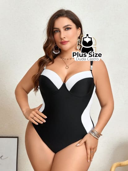 Maiô Plus Size Meia Taça Preto E Branco