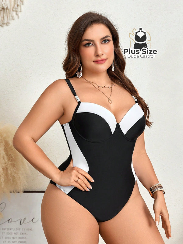 Maiô Plus Size Meia Taça Preto E Branco