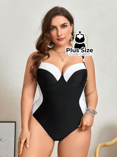 Maiô Plus Size Meia Taça Preto E Branco