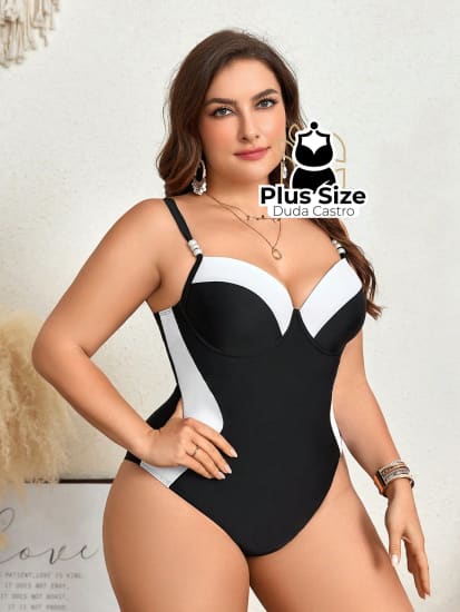 Maiô Plus Size Meia Taça Preto E Branco