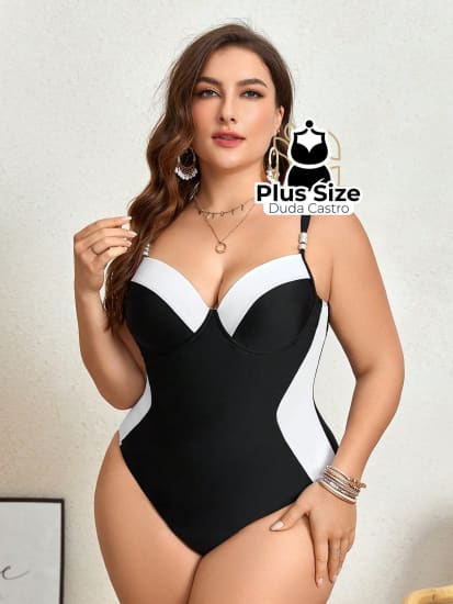 Maiô Plus Size Meia Taça Preto E Branco