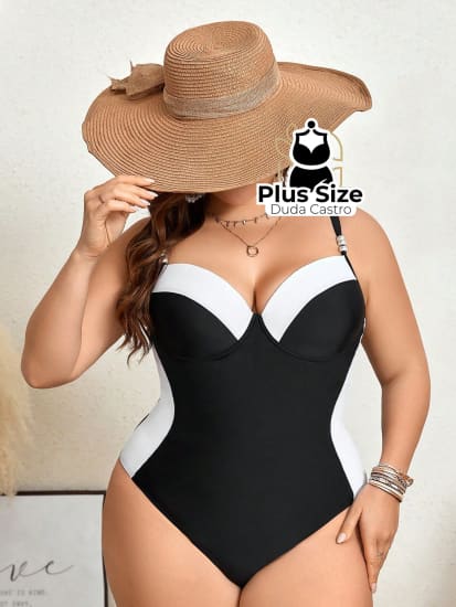 Maiô Plus Size Meia Taça Preto E Branco