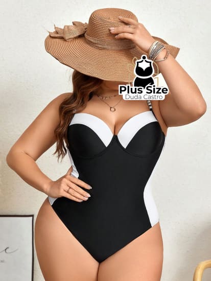 Maiô Plus Size Meia Taça Preto E Branco