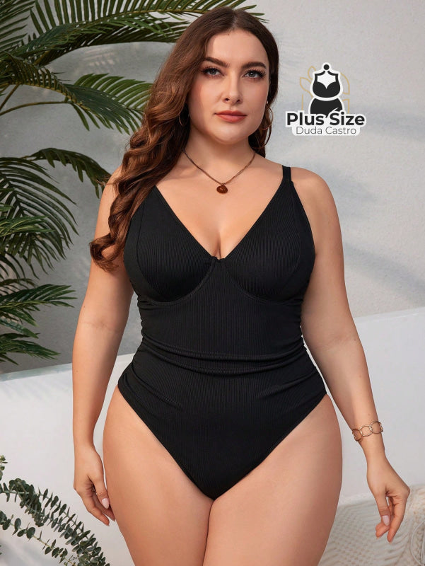 Maiô Plus Size Plissado Com Nervuras