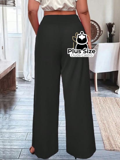 Pantalona Com Zíper E Detalhe Drapeado Plus Size Calça