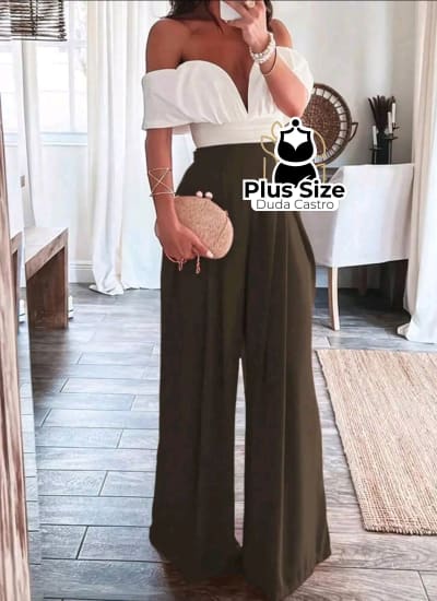 Plussize Pantalona Com Zíper E Detalhe Drapeado Calça