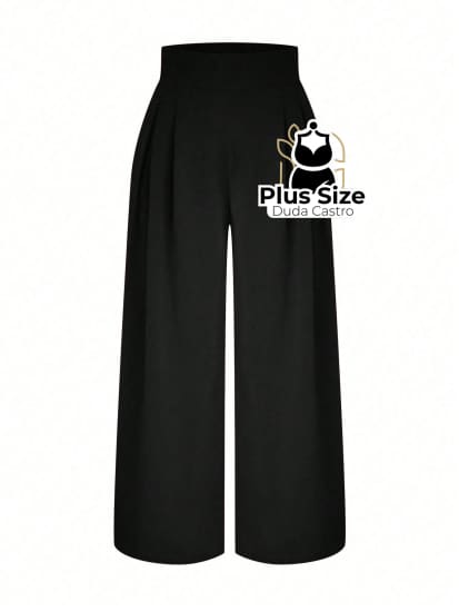 Pantalona Com Zíper E Detalhe Drapeado Plus Size Calça