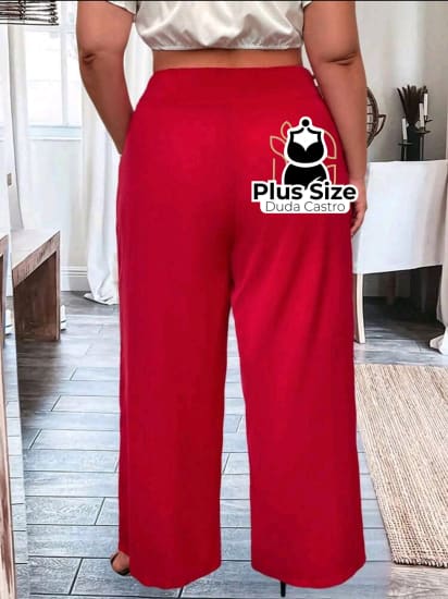 Plussize Pantalona Com Zíper E Detalhe Drapeado Calça