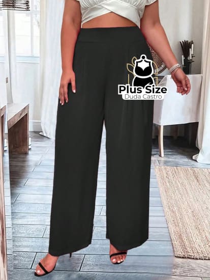 Pantalona Com Zíper E Detalhe Drapeado Plus Size Calça