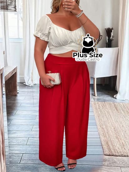 Plussize Pantalona Com Zíper E Detalhe Drapeado G / Vermelho Calça