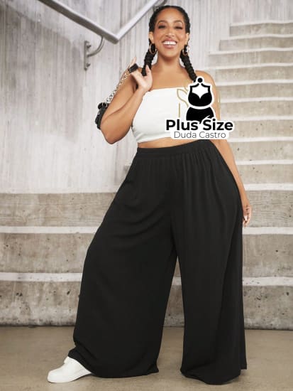 Plussize Pantalona Em Viscose Com Bolso Do G5 Ao G8 / Preto Calça