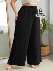 Pantalona Lisa de Cintura Alta e Cordinha na Cintura Plus Size Pantalona Lisa de Cintura Alta e Cordinha na Cintura