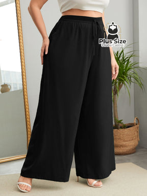 Pantalona Lisa de Cintura Alta e Cordinha na Cintura Plus Size Pantalona Lisa de Cintura Alta e Cordinha na Cintura