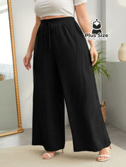 Pantalona Lisa de Cintura Alta e Cordinha na Cintura Plus Size Pantalona Lisa de Cintura Alta e Cordinha na Cintura