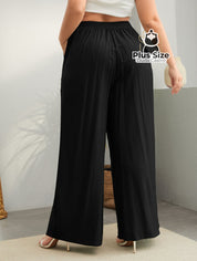 Pantalona Lisa de Cintura Alta e Cordinha na Cintura Plus Size Pantalona Lisa de Cintura Alta e Cordinha na Cintura