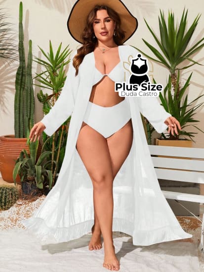 Quimono De Praia Longo Liso Plus Size