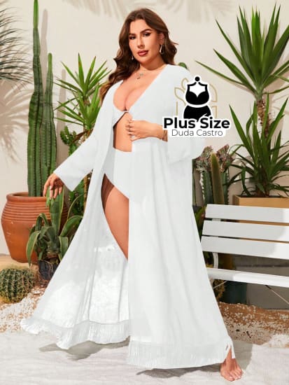 Quimono De Praia Longo Liso Plus Size