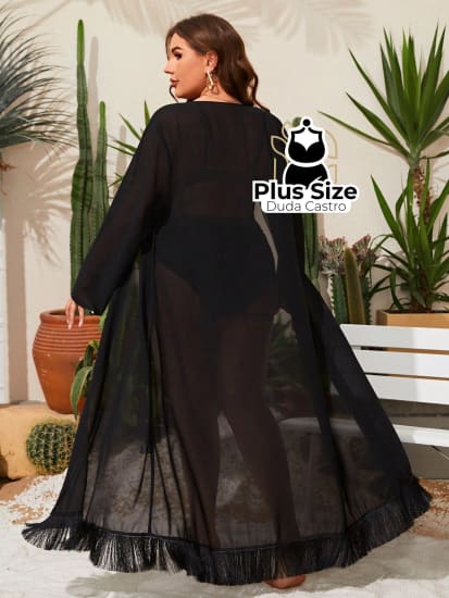 Quimono De Praia Longo Liso Plus Size