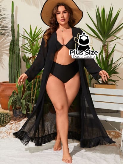 Quimono De Praia Longo Liso Plus Size