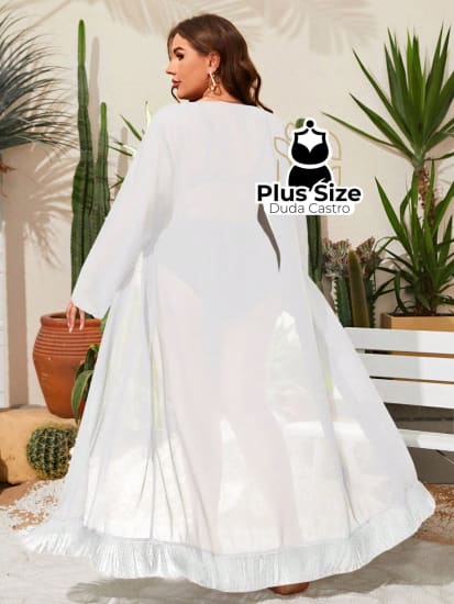 Quimono De Praia Longo Liso Plus Size