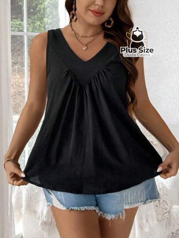 Regata Plus Size V-Neck Lisa Várias Cores G / Preto